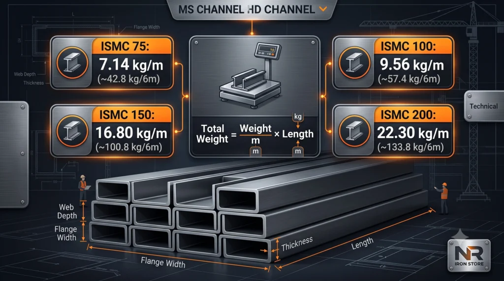 ISMC channel weight chart per metre and 6 metre piece comparison guide - NR Iron Store